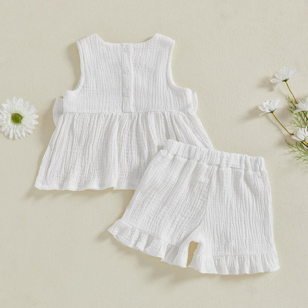 Loalirando Baby Mädchen Musselin Kleidung Set Ärmellos Oberteil + Shorts Sommer Outfits Kinderkleidu