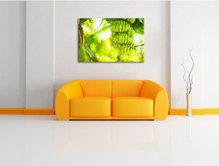 Pixxprint Bananen am Baum / 100x70cm Leinwandbild bespannt auf Holzrahmen/Wandbild Kunstdruck Dekora