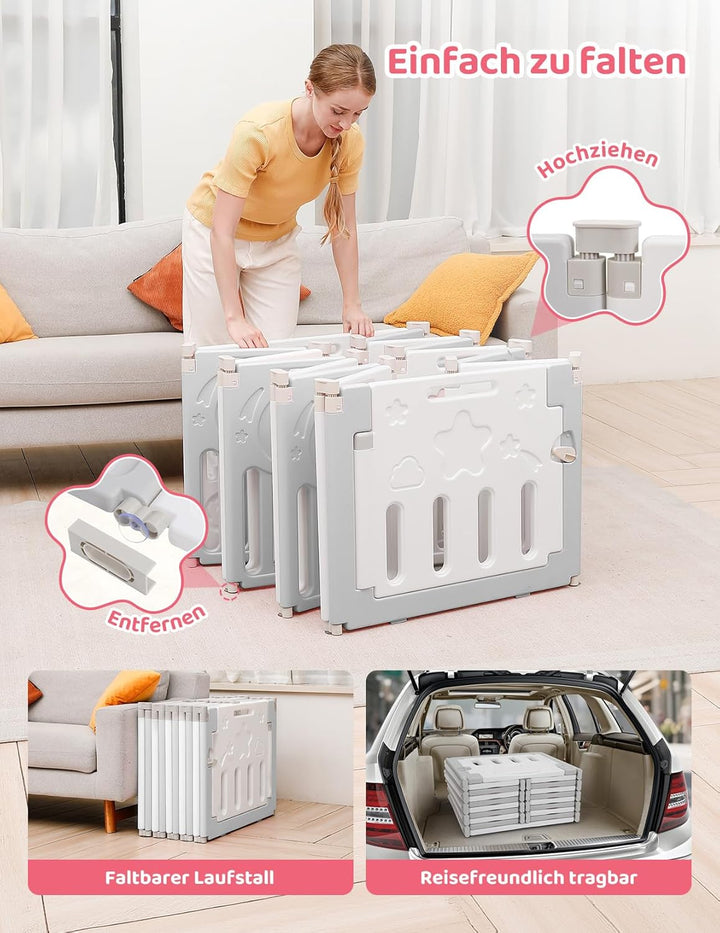 Dripex Laufstall Baby, 2 paneele, Laufgitter Baby, Baby Playpen, Laufstall in Anpassungsfähiger Form