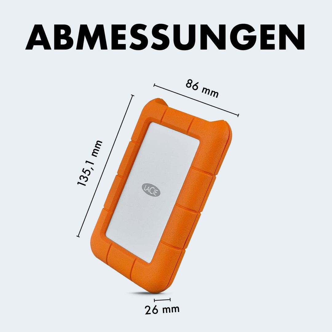 LaCie Rugged 4TB tragbare externe Festplatte, 2.5 Zoll, PC & Mac, inkl. USB-C w/o USB-A Kabel, inkl.