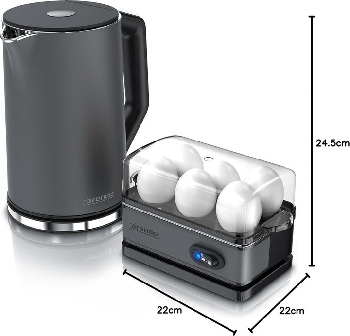 Arendo - SET Wasserkocher ELEGANT mit Eierkocher THREECOOK Edelstahl Cool Grey, Wasserkocher 1,5L 40