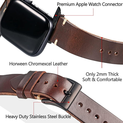 Kompatibel mit Apple Watch Band, Herren Horween Leder Uhrenarmband, Uhrenarmband für iWatch 42 44 45