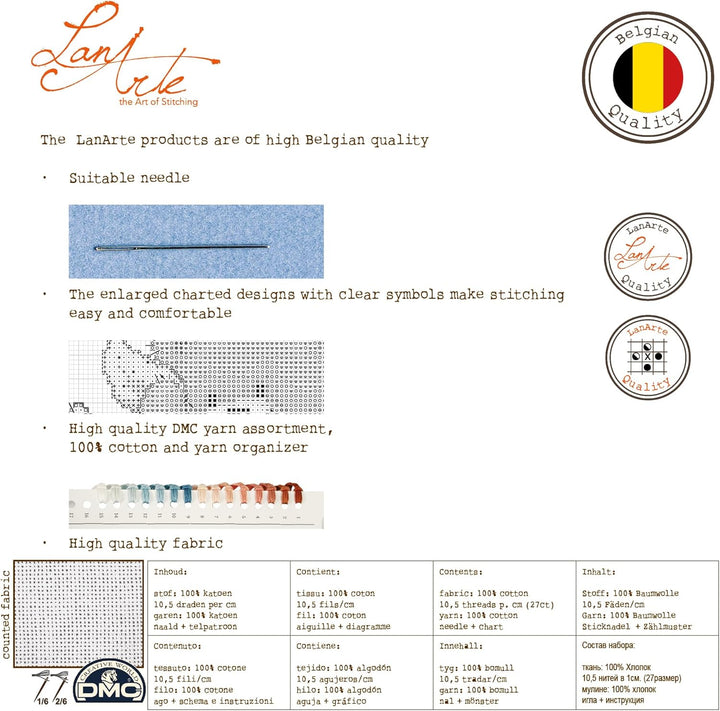 Lanarte PN-0007958 Kreuzstichset Blumen/Wasserpumpe, Zahlmuster Zählmusterpackung, Baumwolle, mehrfa
