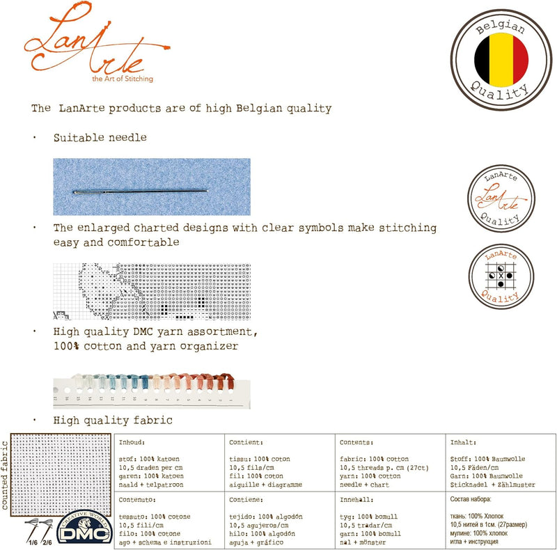 Lanarte PN-0007958 Kreuzstichset Blumen/Wasserpumpe, Zahlmuster Zählmusterpackung, Baumwolle, mehrfa