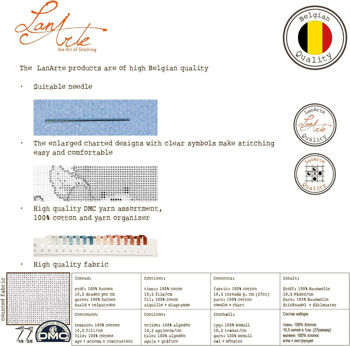 Lanarte Zählmusterpackung Tea Party Zählstoff Kreuzstichpackung, Baumwolle, Mehrfarbig, 39 x 29 x 0.