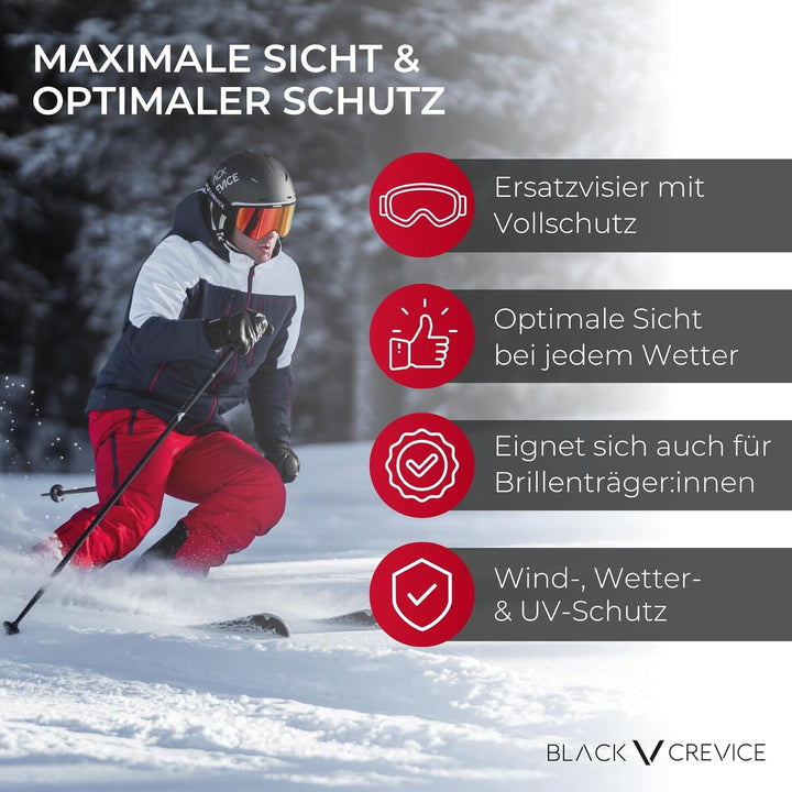 Black Crevice Ersatzvisier mit Vollschutz I Skihelm-Ersatzvisier Skihelm Modell: Vail I Anti-Fog-Bes