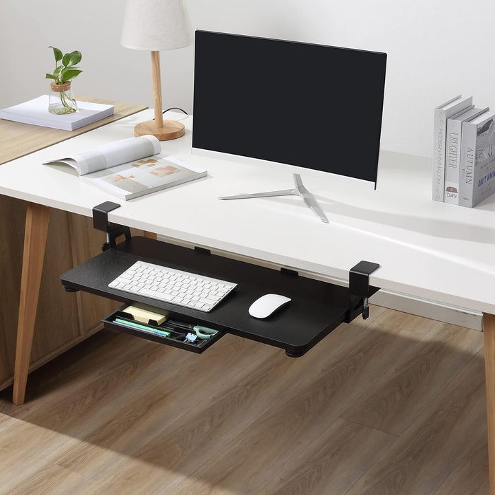 ETHU Tastaturablage, 68 x 30 cm grosse Tastaturablage unter dem Schreibtisch mit C-Klemmhalterung, C