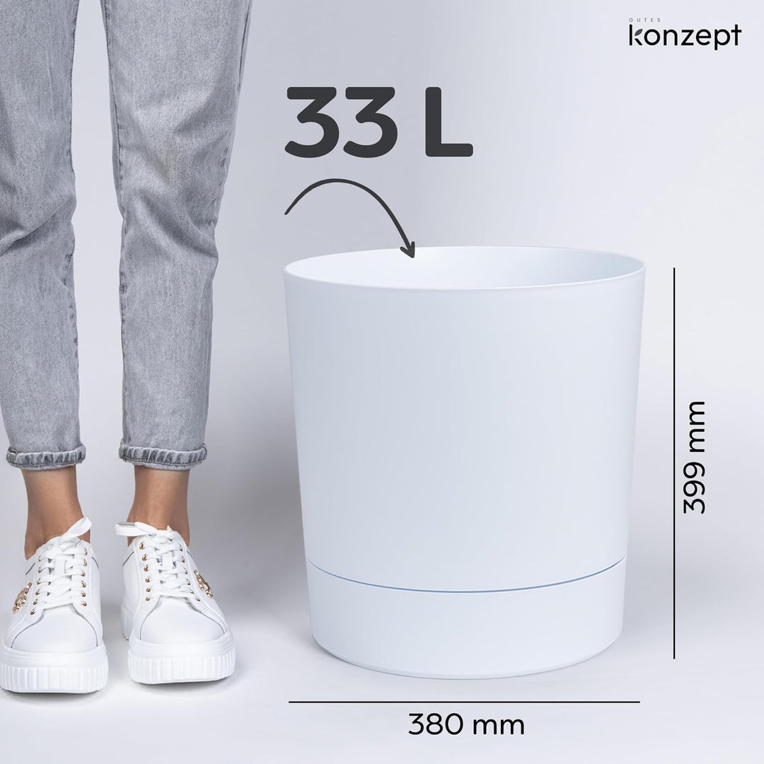 KONZEPT Blumentopf mit Untersetzer 38 cm - grosser Übertopf aus Kunststoff für Zimmerpflanzen, moder
