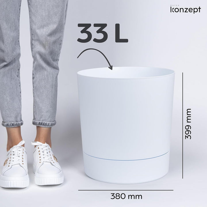 KONZEPT Blumentopf mit Untersetzer 38 cm - grosser Übertopf aus Kunststoff für Zimmerpflanzen, moder