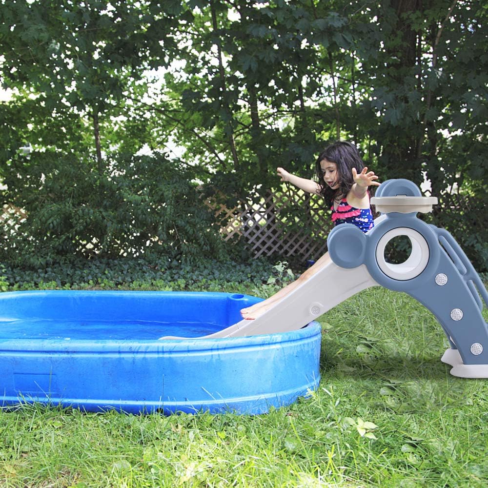 YOLEO Rutsche, Kinder Fun-Slide mit Basketballkorb, Faltbar Kinderrutsche, Gartenrutsche Kleinkinder