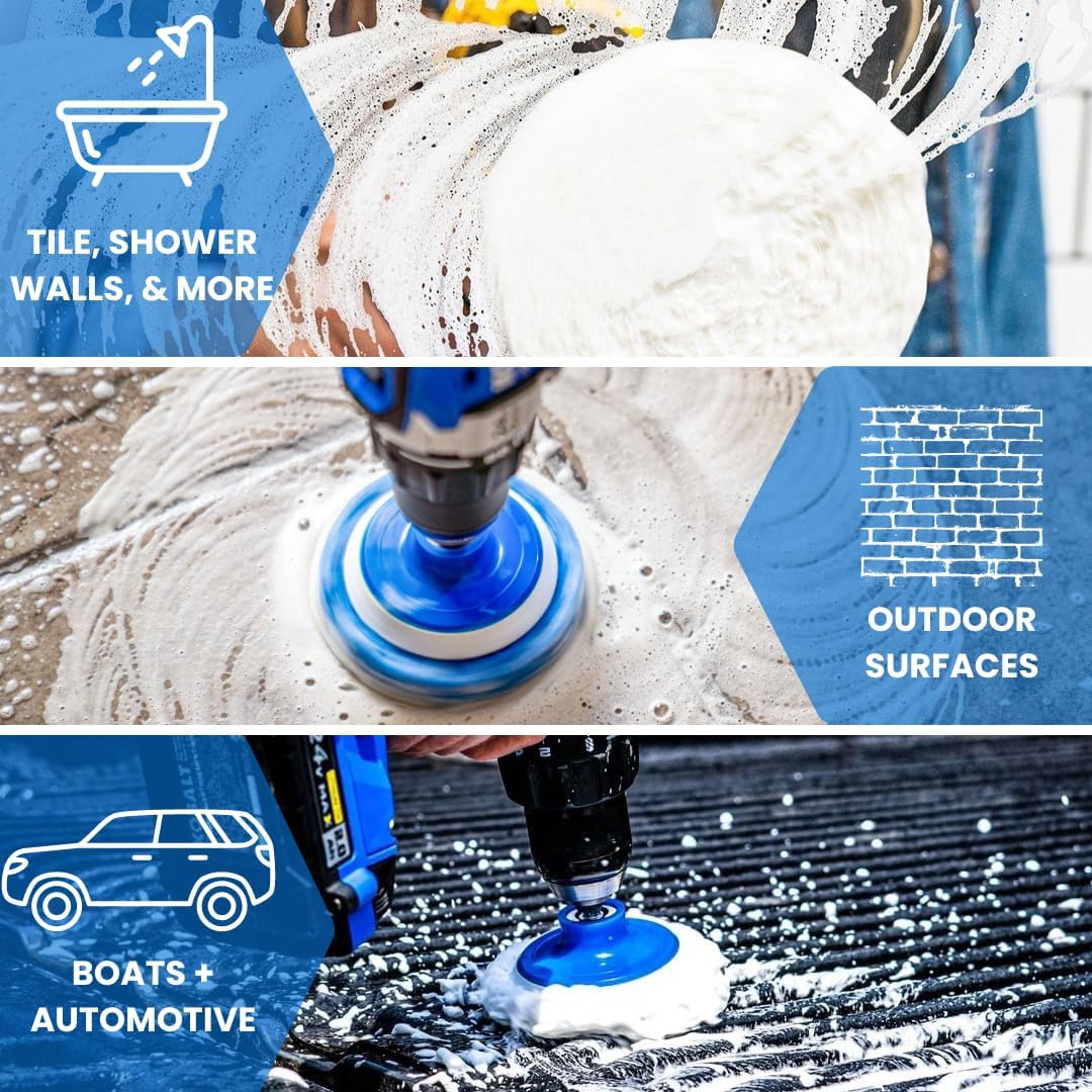 RotoScrub Badezimmer Reinigen Drill Zubehör-Kit 4"x4"x8.5" Blau Weiss, Blau Weiss
