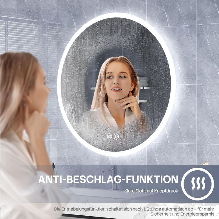 HySail Badspiegel mit Beleuchtung, 5mm Hochauflösender Silber-Spiegel, 3 Farbtemperaturen & Dimmbare