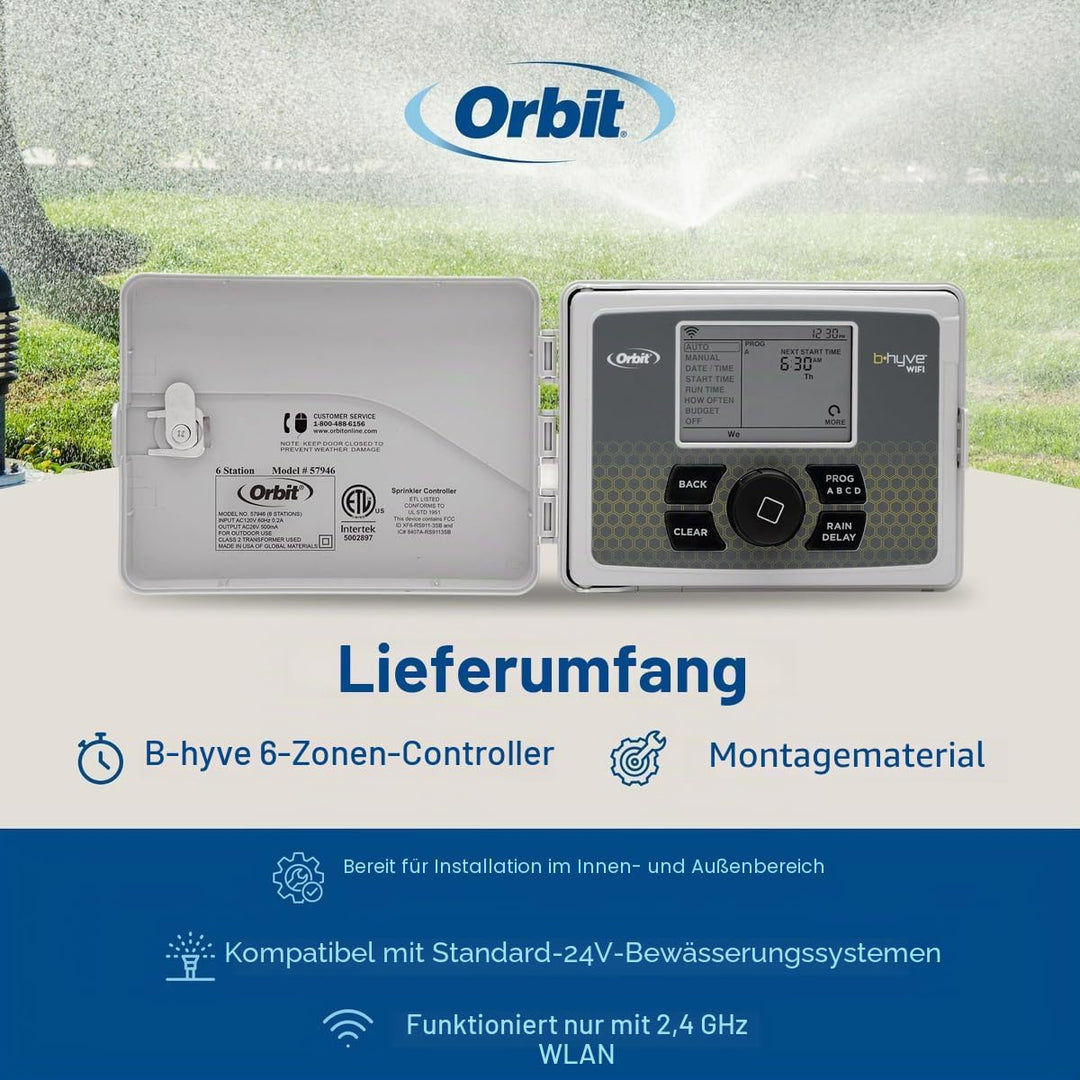 Orbit 57946 B-hyve Smart 6-Zonen-Sprinkler-Controller für drinnen und draussen, kompatibel mit Alexa