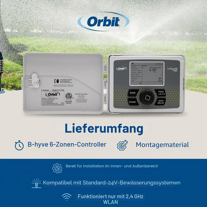 Orbit 57946 B-hyve Smart 6-Zonen-Sprinkler-Controller für drinnen und draussen, kompatibel mit Alexa