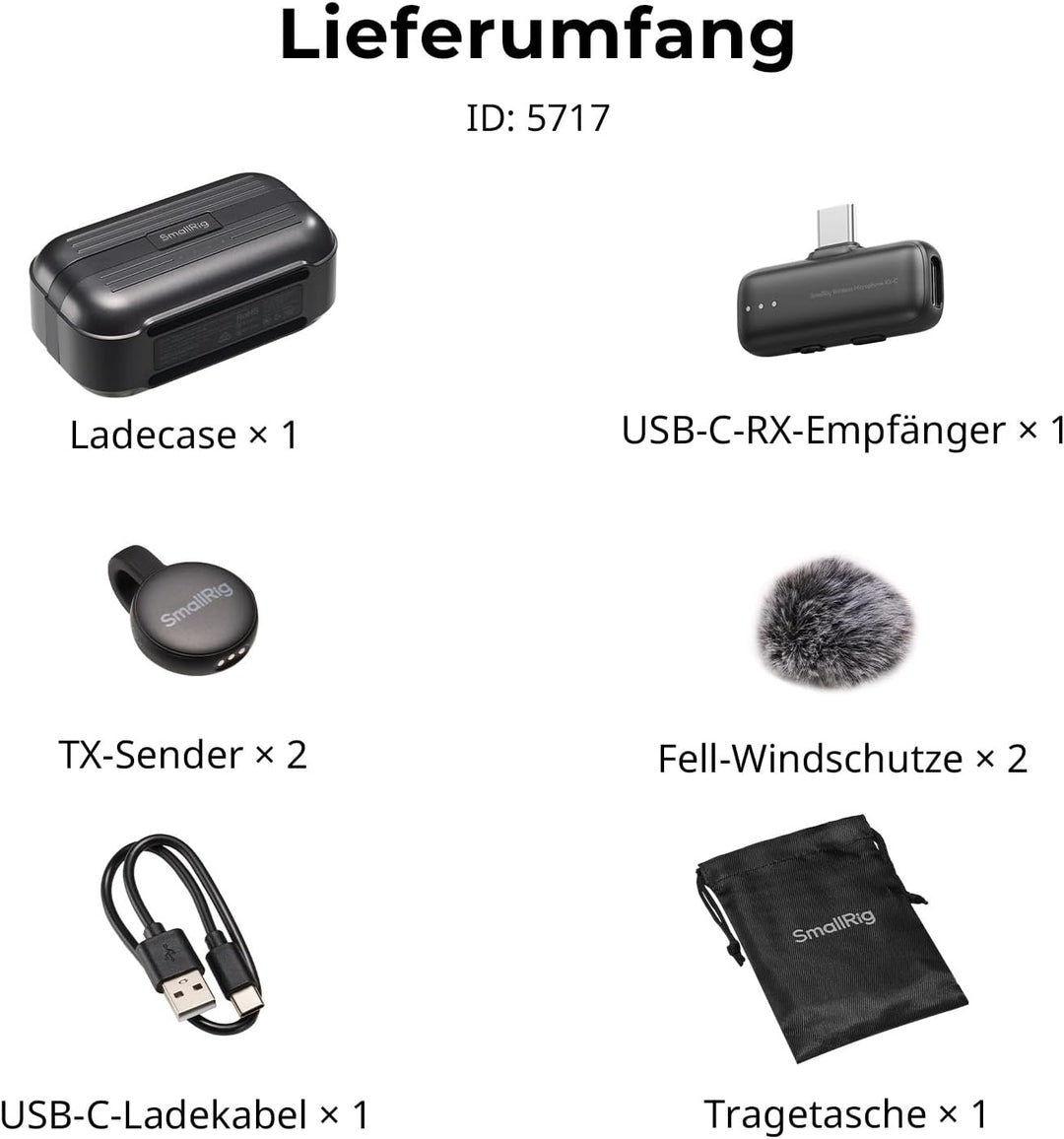 SMALLRIG S70-C2 Wireless Microphone with USB-C Adapter for Phones (Black) 5717