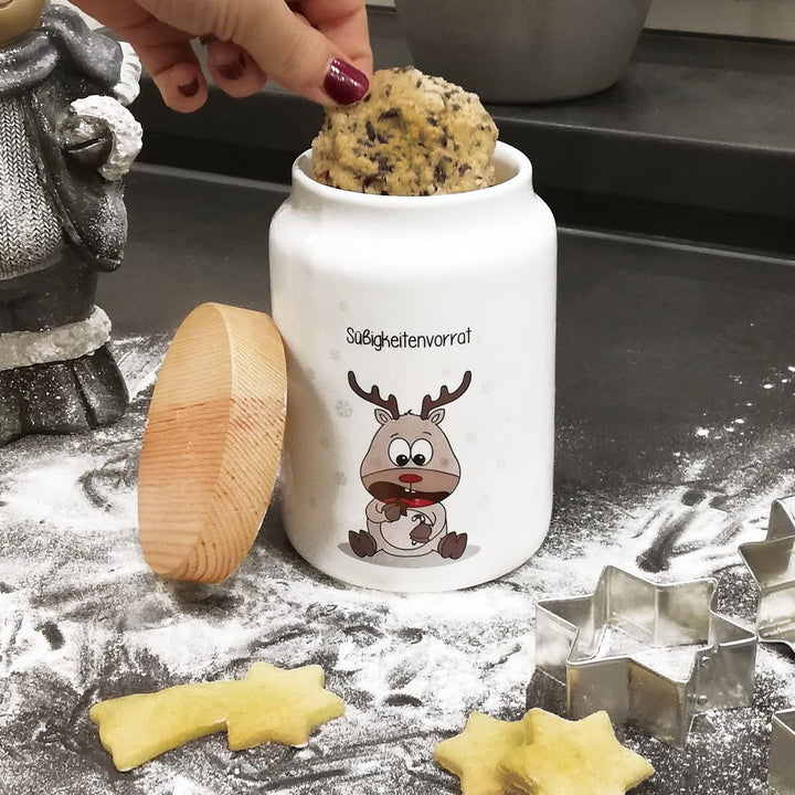 Herz & Heim® Keksdose personalisiert mit Ihrem Wunschnamen zu Weihnachten für Ihre Plätzchen (Rentie