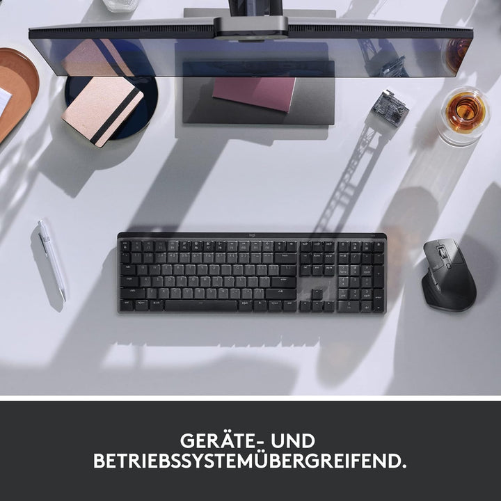 Logitech MX Mechanical kabellose beleuchtete Tastatur Standardgrösse Tactile Quiet, MX Master 3S kab