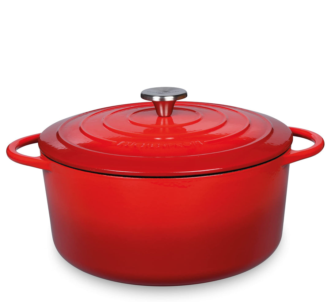 Küchenprofi Gusseisen Bräter mit Deckel, rot/innen schwarz, 28 cm, Schmortopf, Auflaufform, Dutch Ov