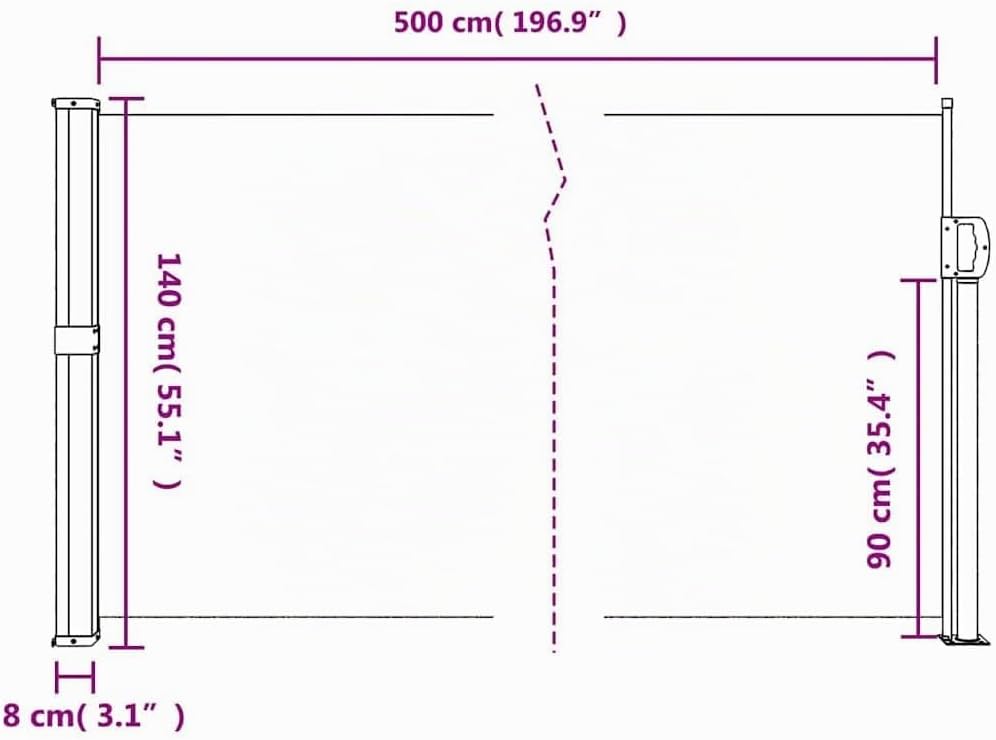 vidaXL Ausziehbare Seitenmarkise Anthrazit 140x500 cm 140 x 500 cm Anthrazit, 140 x 500 cm Anthrazit