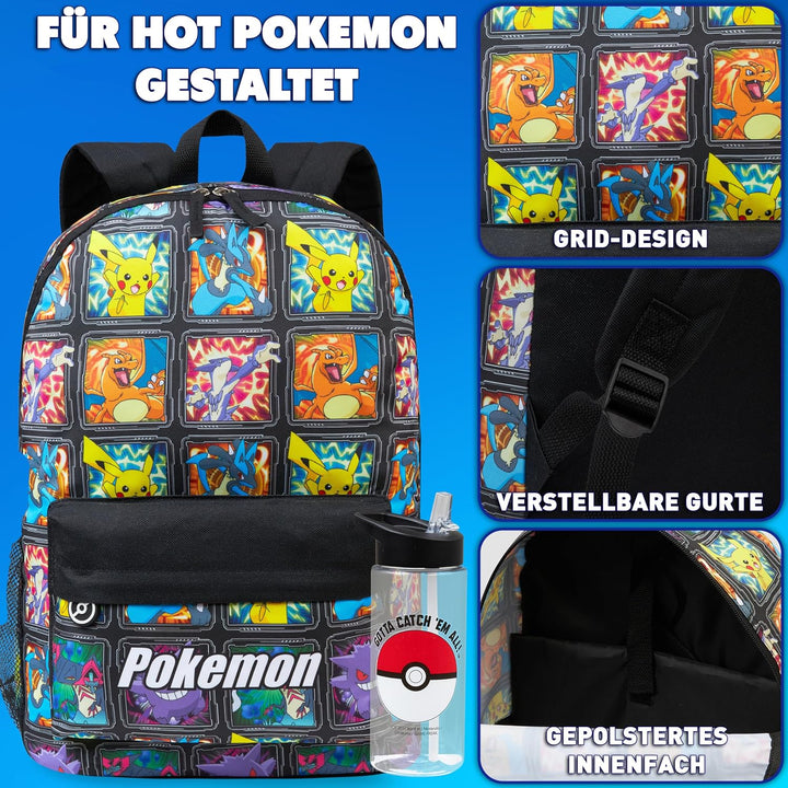 Get Trend Pokemon Rucksack Kinder Set, Kinderrucksack & Trinkflasche, 500ml Schule Sport Freizeit, G