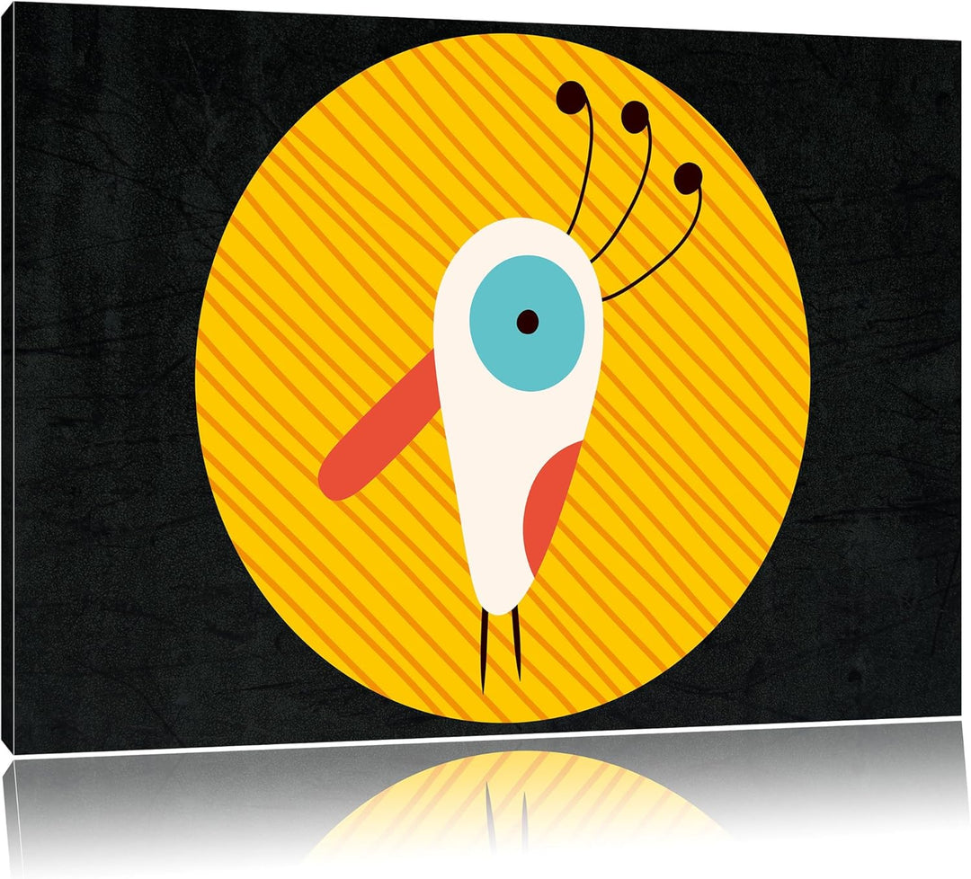 Pixxprint Lustiger Vogel mit Gestreiftem Hintergrund Schwarz, Format: 100x70 auf Leinwand, XXL riesi