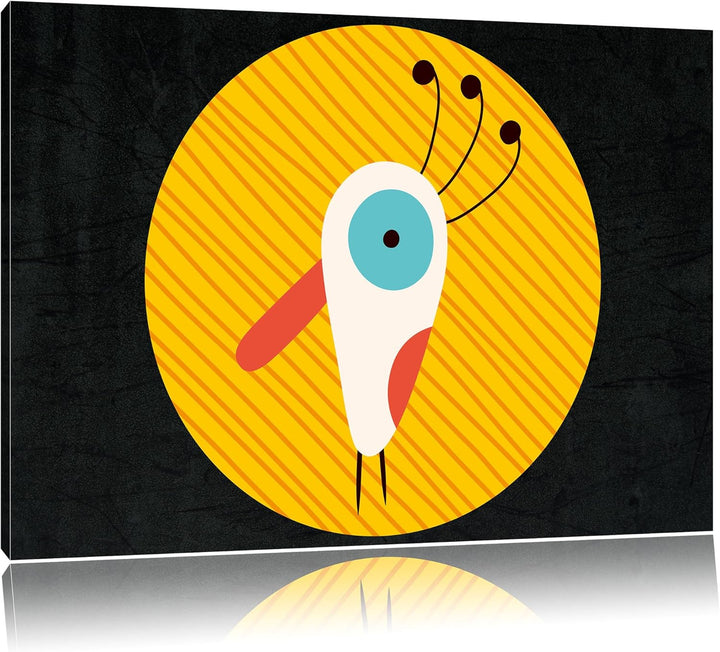 Pixxprint Lustiger Vogel mit Gestreiftem Hintergrund Schwarz, Format: 100x70 auf Leinwand, XXL riesi