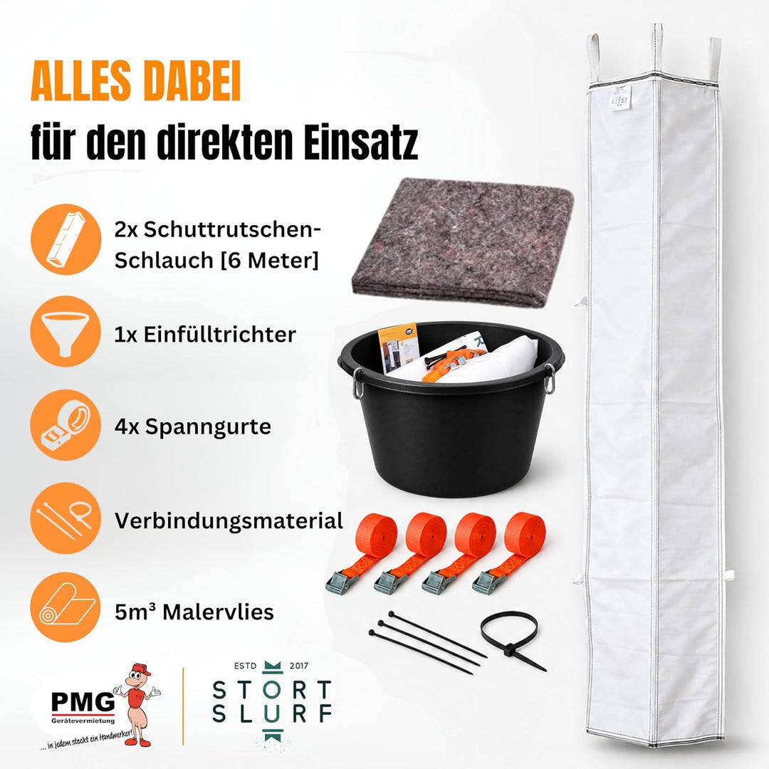 Schuttrutsche 6m | Flexible 2X 3m Schläuche, hohe Stabilität, einfache Installation | Bauschuttrutsc
