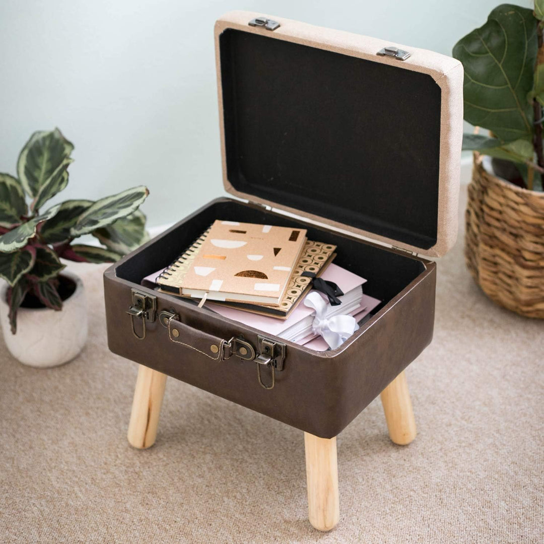 HMF Vintage Sitzhocker mit Stauraum aus Holz | 40 x 32 x 39 cm | Braun | Klassik