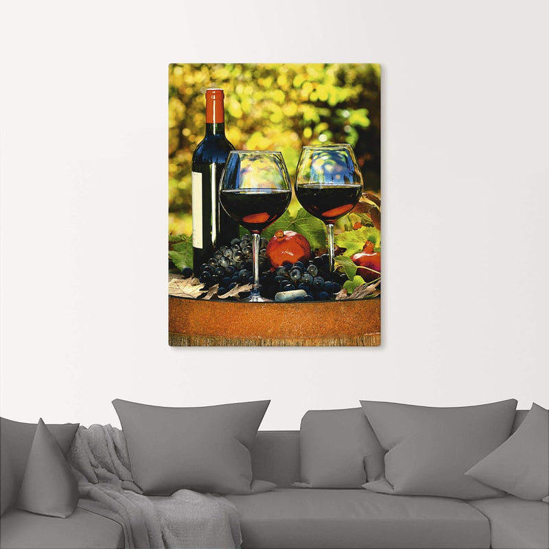 ARTland Leinwandbilder Wandbild Bild auf Leinwand 45x60 cm Toskana Italien Rotwein Früchte Obst Fass