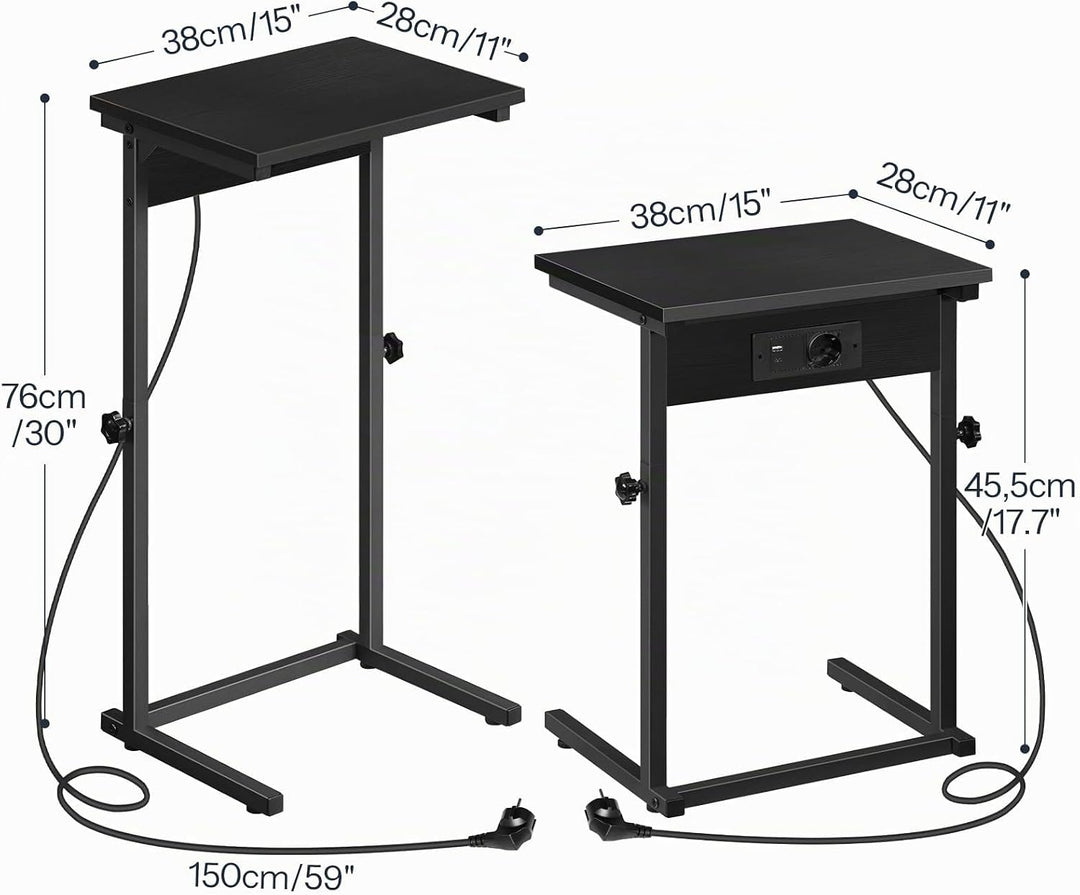 HOOBRO C-Form Beistelltisch mit Ladestation, höhenverstellbarer Beistelltisch mit Steckdose, Sofatis
