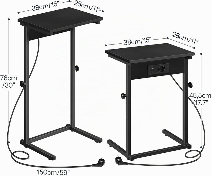 HOOBRO C-Form Beistelltisch mit Ladestation, höhenverstellbarer Beistelltisch mit Steckdose, Sofatis