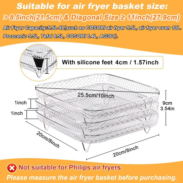 Air Fryer Racks, Square Drei Schichten Stapeln 304 Edelstahl Rack, Air Fryer Korb Tray, Air Fryer Zu
