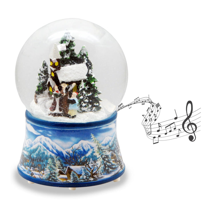 Schneekugel Weihnachten Nostalgische Winterzeit mit Spieluhr Jingle Bells 140 mm hoch - 20274 Hellbl