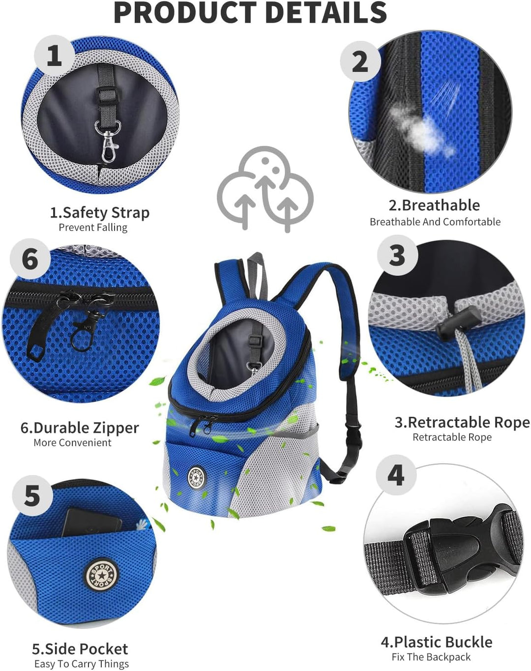 PETCUTE Hundetragerucksack,Verstellbarer Haustier Rucksack für Kleine Hunde und Katzen,Gepolsterter