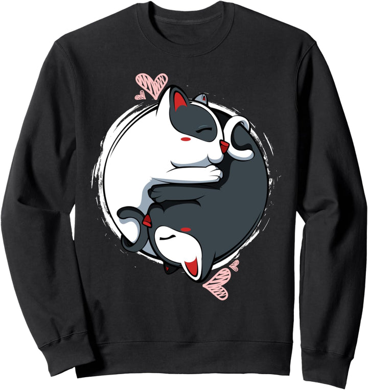 Japanische Yin Yang Katzen Kawaii Niedlich Anime Tier Kanji Sweatshirt