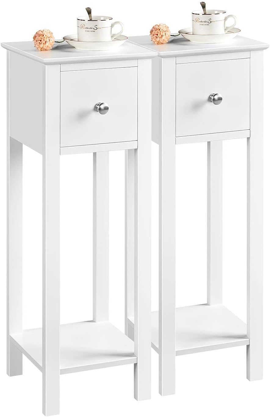 Yaheetech 2 STK. Telefontisch Weiss HBT: ca. 70 x 25 x 25 cm Beistelltisch mit Schublade Konsolentis