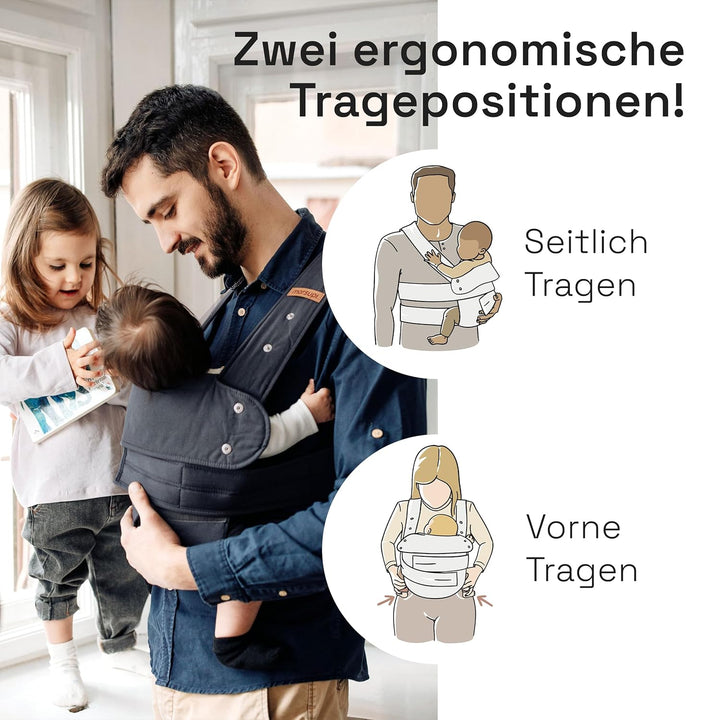marsupi Babytrage Classic 2.0 - leichte und kompakte Neugeborenen-Trage aus Bio-Baumwolle mit stabil