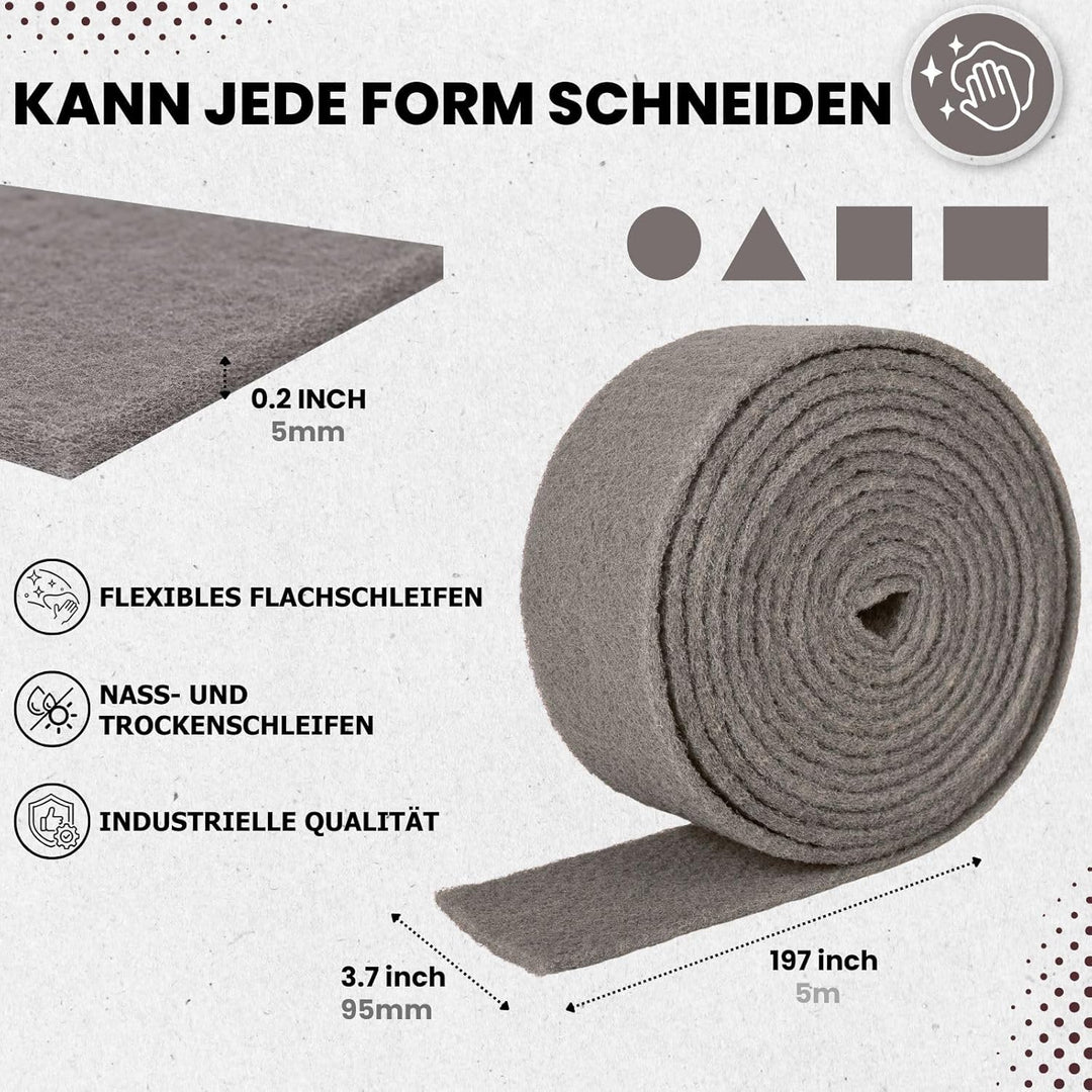 Schleifvlies Rolle 5 m x 95 mm Korn 2500, Schleifpad/Schleiffleece für Holz, Edelstahl, Metall und S