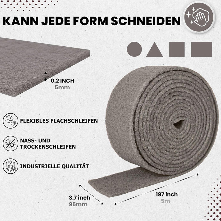 Schleifvlies Rolle 5 m x 95 mm Korn 2500, Schleifpad/Schleiffleece für Holz, Edelstahl, Metall und S