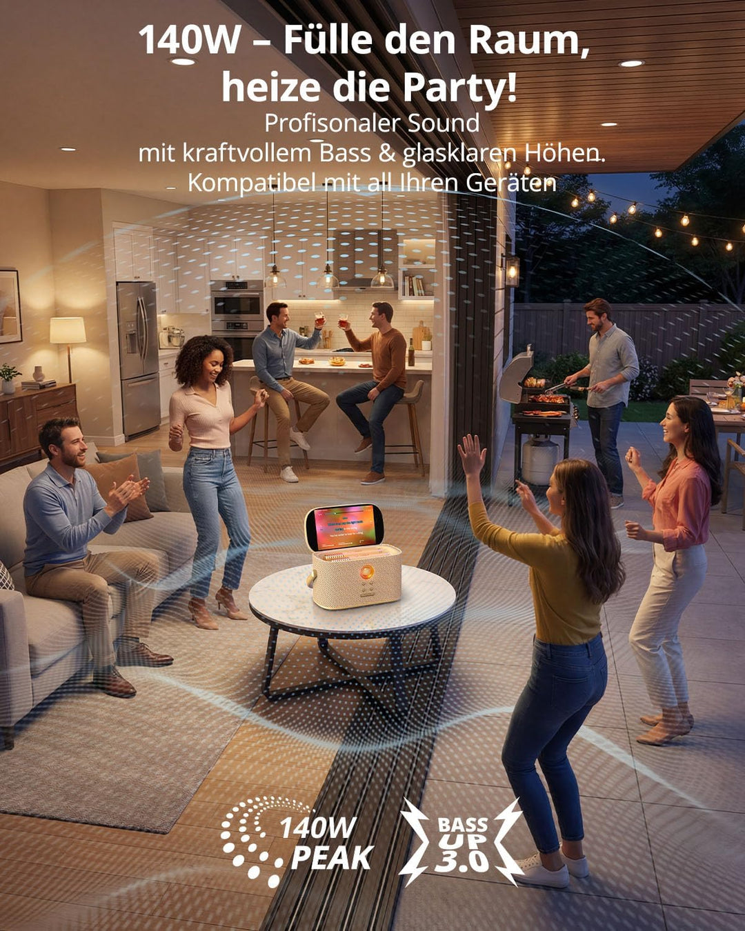 Ikarao Karaoke-Maschine für Erwachsene, mit Songtext-Display, 2 selbstaufladende drahtlose Mikrofone