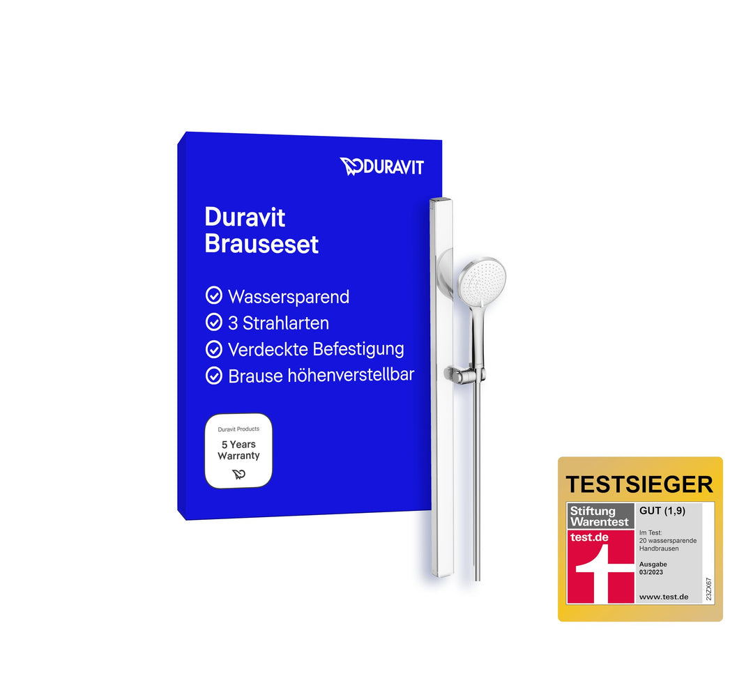 Duravit Brauseset, Duschset mit 3 Strahlarten (Rain, Pulse, Mono), Duschstange (810 mm) mit wassersp