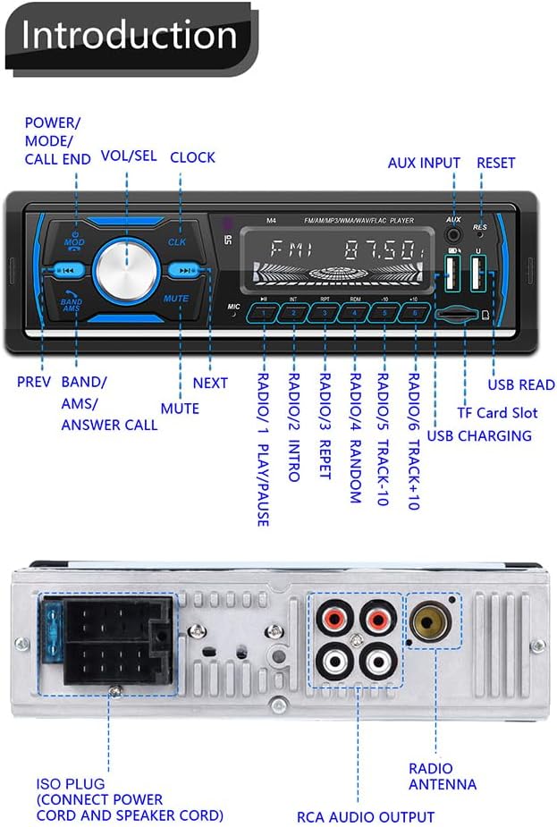 DAB + Autoradio mit Bluetooth 1 Din Digital Media Player Freisprecheinrichtung FM/AM/RDS Radio Auto