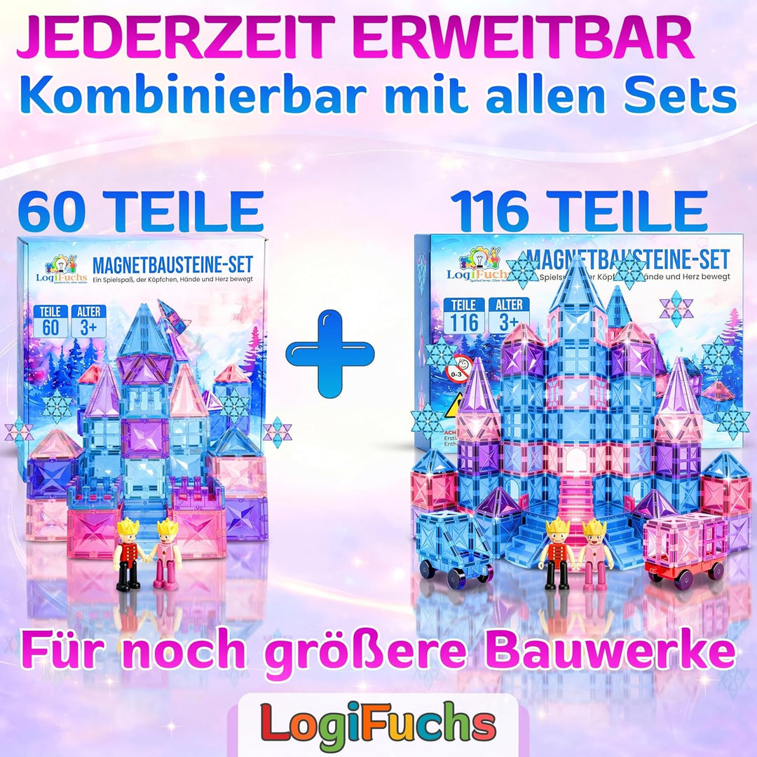 Magnetische Bausteine 60 Teile, Magnetsteine und Magnetspielzeug, Montessori Sensorik Spielzeug ab 3