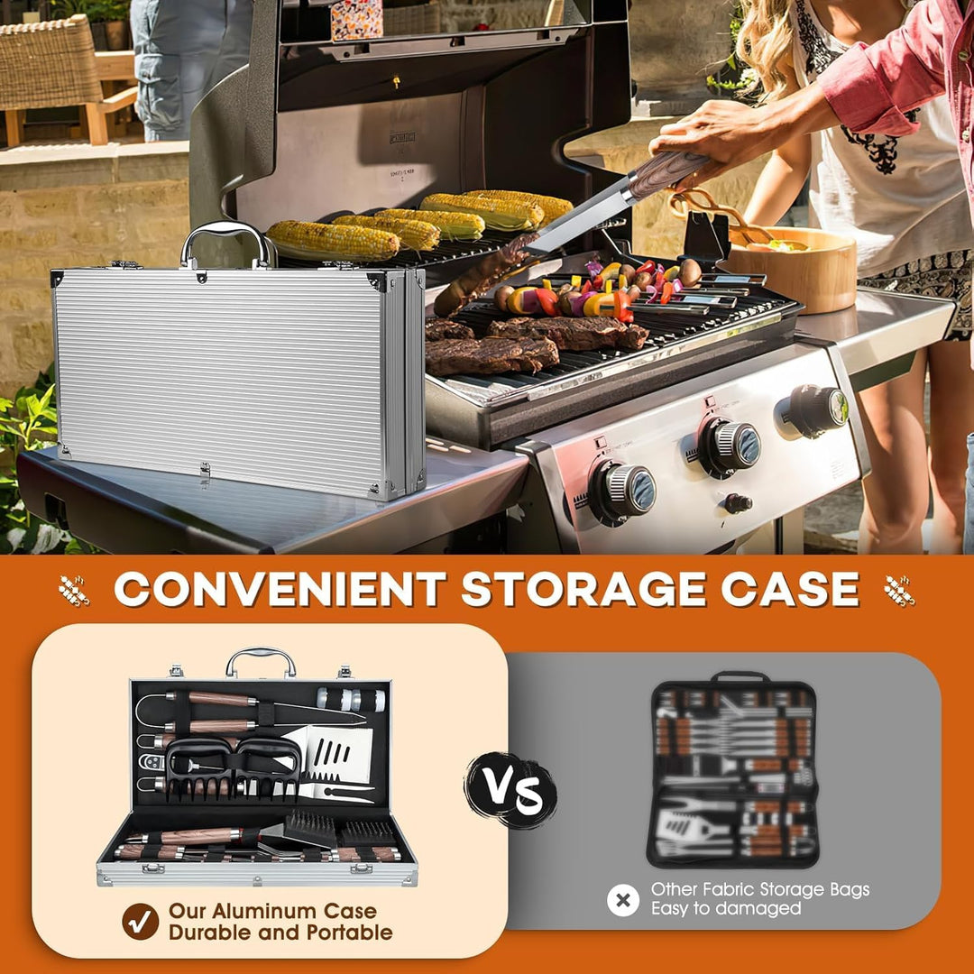 DRAGON RIOT Grillbesteck Set aus Edelstahl, 29 Stücke Grillset für Männer Geschenk, Premium Grill Zu