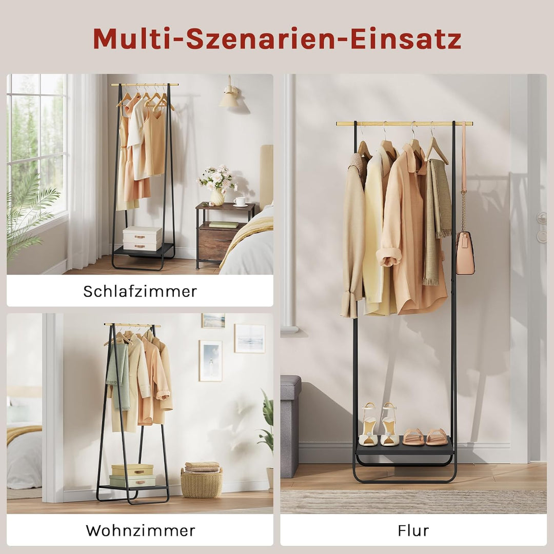 WOLTU Kleiderständer Schwarz für Schlafzimmer Garderobenständer Schmal Metall Kleiderstange mit Meta