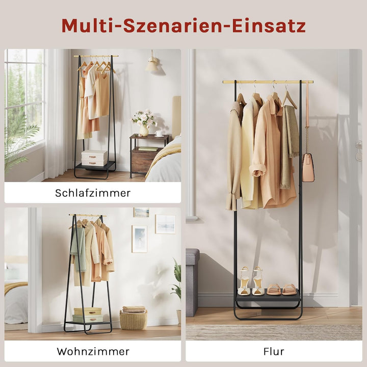 WOLTU Kleiderständer Schwarz für Schlafzimmer Garderobenständer Schmal Metall Kleiderstange mit Meta