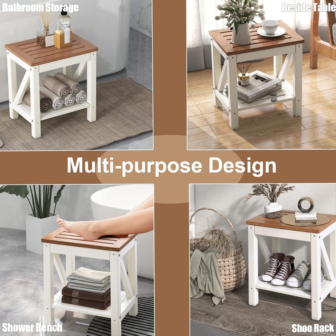 HOMASIS Badhocker mit Ablage, Duschbank bis 150 kg belastbar, wasserdichter Duschhocker Mehrzweck-Du