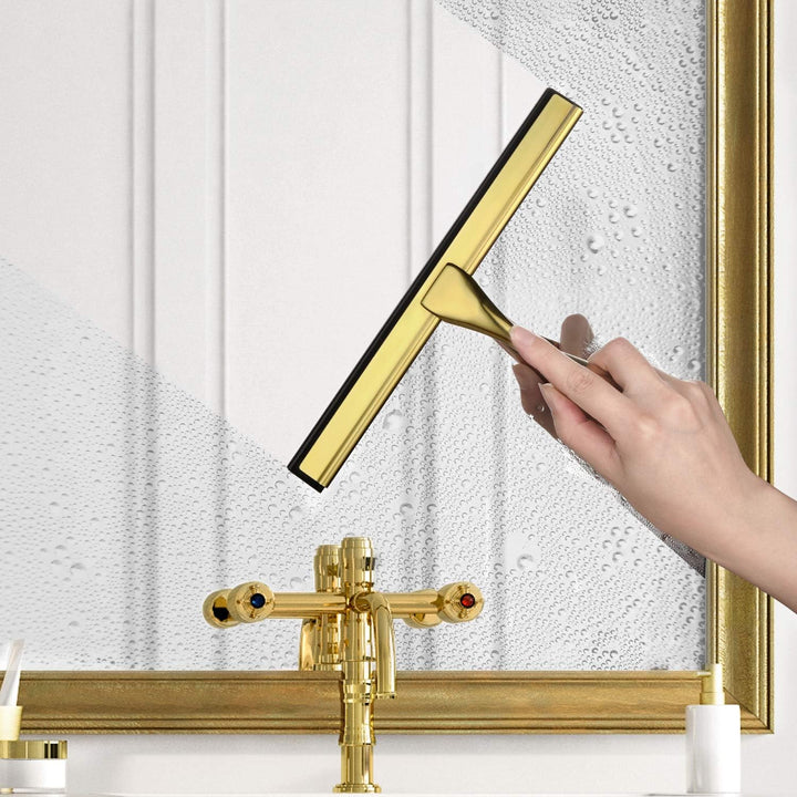 HIWARE Allzweck-Duschabzieher für Duschtüren, Badezimmer, Fenster und Autoglas - Edelstahl Messing 1