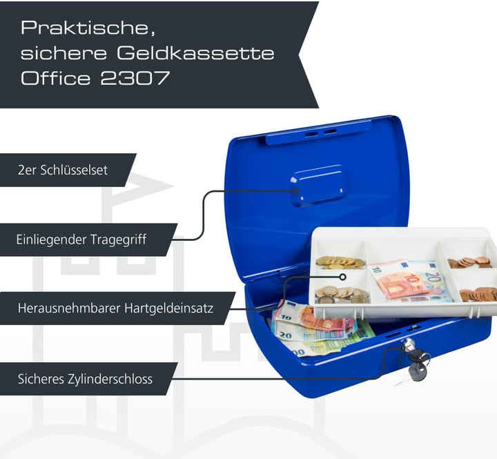 Burg-Wächter Geldkassette abschliessbar mit Schlüssel und Hartgeldeinsatz, Stahlblech, Office 2307,