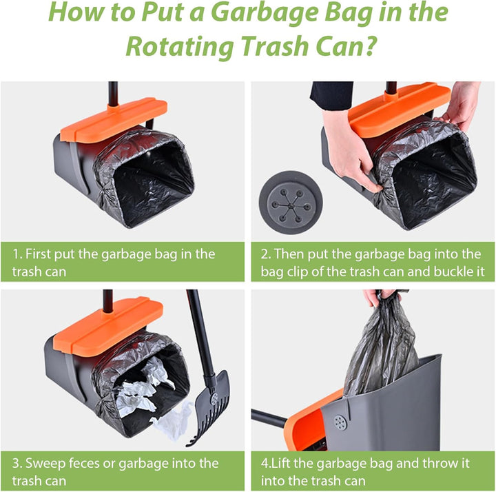 Hundekotschaufel, 117cm Kotschaufel mit Schwenkbehälter und Rechen für Grosse, Mit 35 Abfallbeuteln,